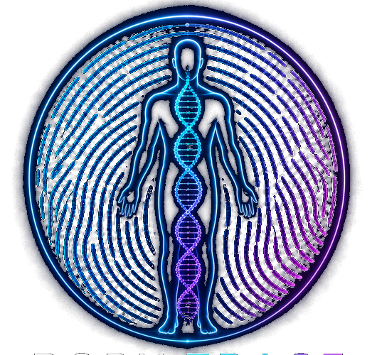BodyTrace fingerprint, human silhouette and DNA symbol